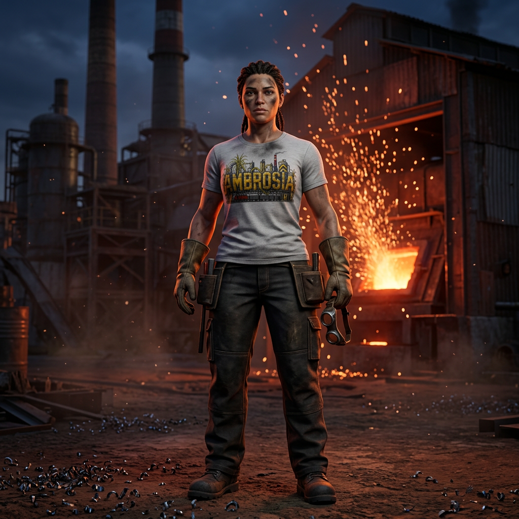 Ambrosia Forged Type T-shirt — worn in game-style scene