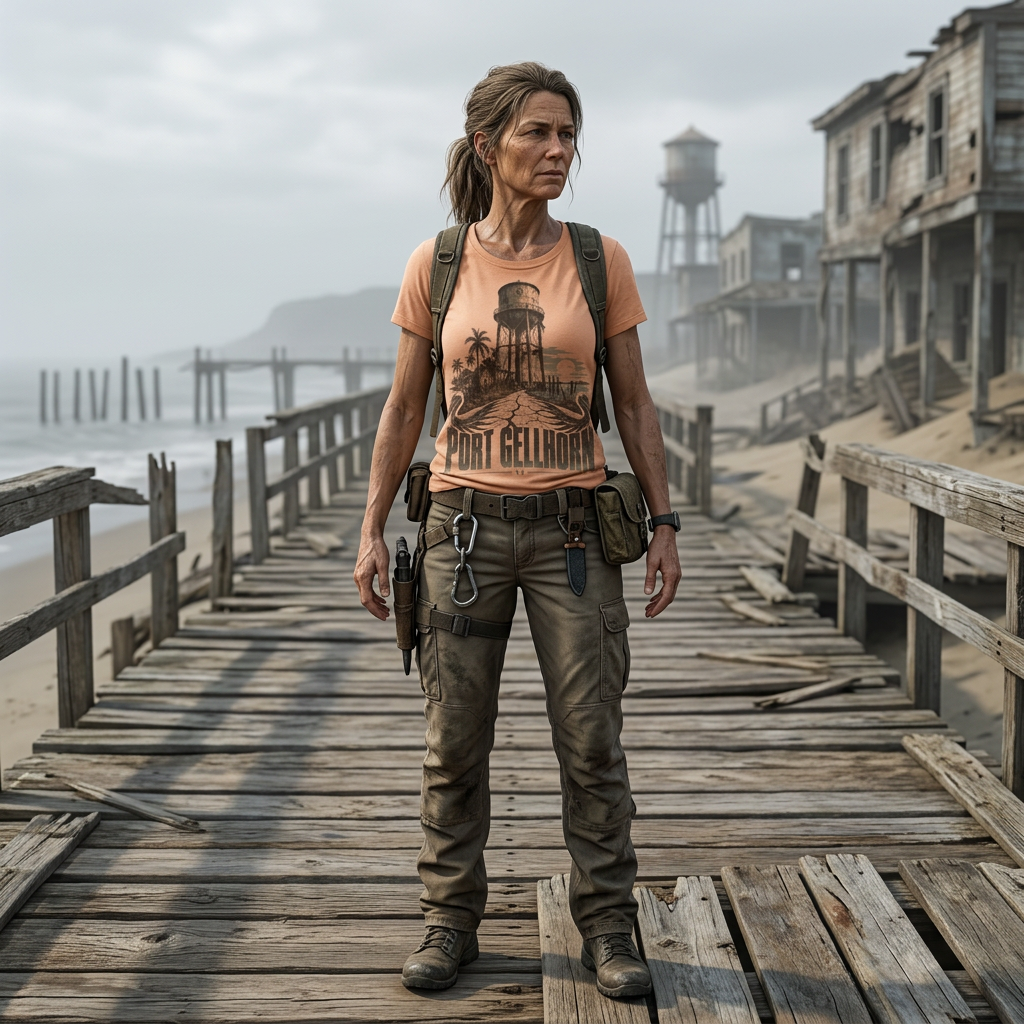 Forgotten Coast T-shirt — worn in game-style scene